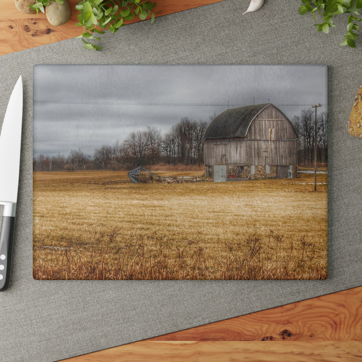 U R There Photography Laur Road Grey Rustic Farmhouse Tempered-Glass Cutting Board