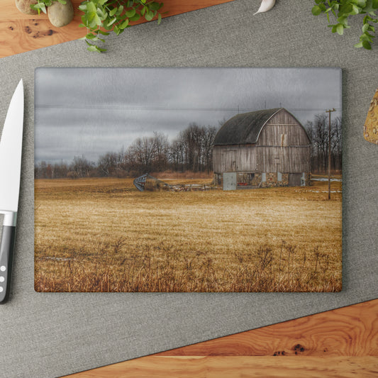 U R There Photography Laur Road Grey Rustic Farmhouse Tempered-Glass Cutting Board