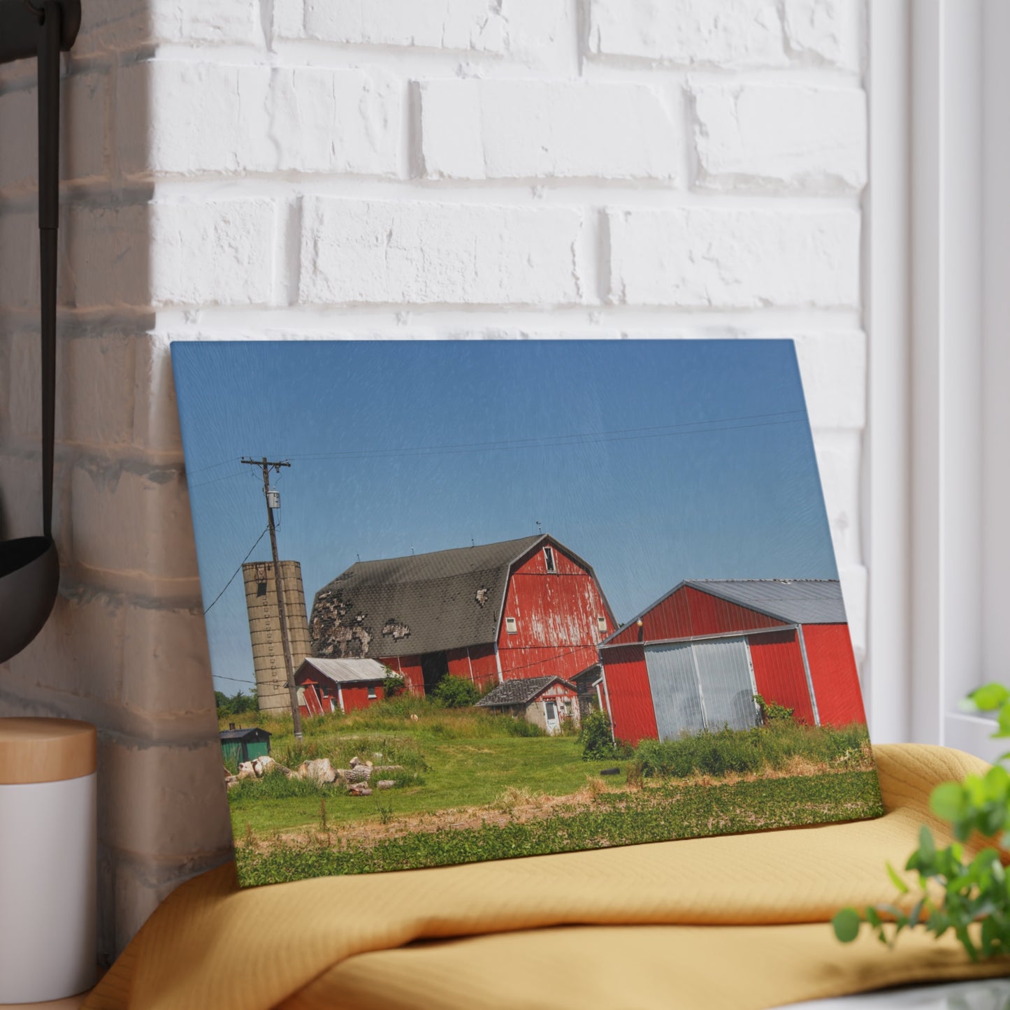 U R There Photography Greenwood Road Red I Rustic Farmhouse Tempered-Glass Cutting Board