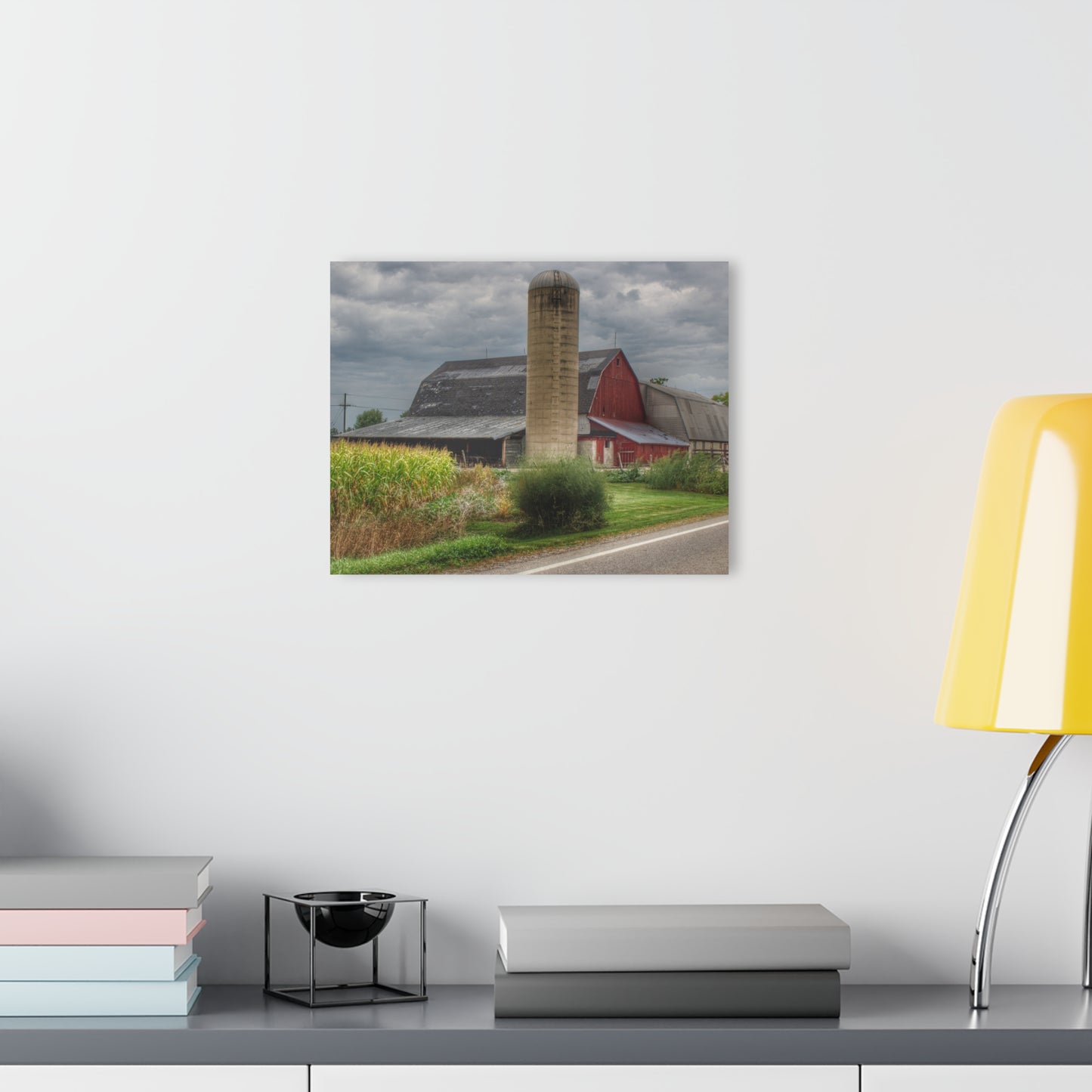U R There Photography Lake Pleasant Road Little Red and Silo II Rustic Farmhouse Acrylic Wall Print