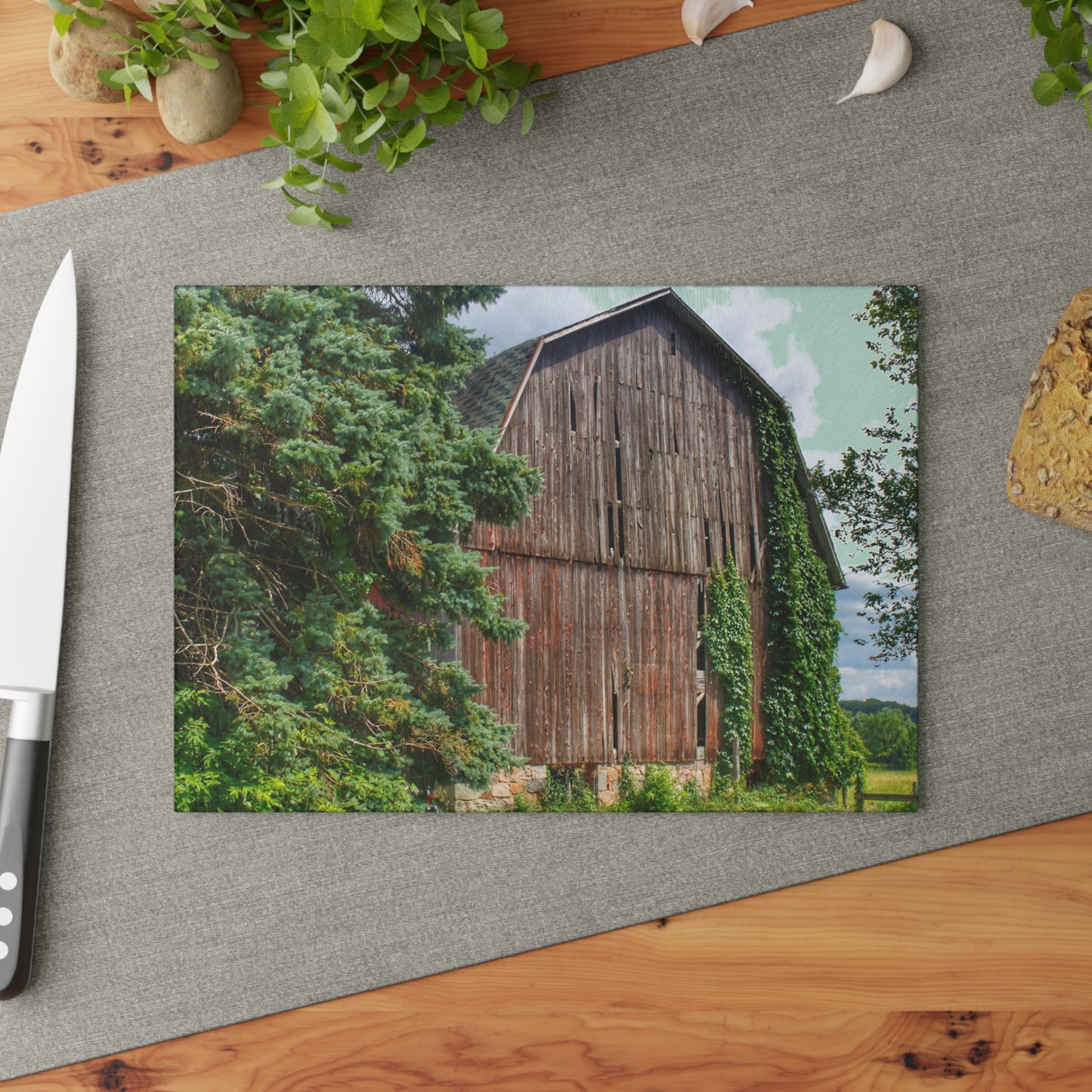 U R There Photography North Branch Ivy Grey I Rustic Farmhouse Tempered-Glass Cutting Board