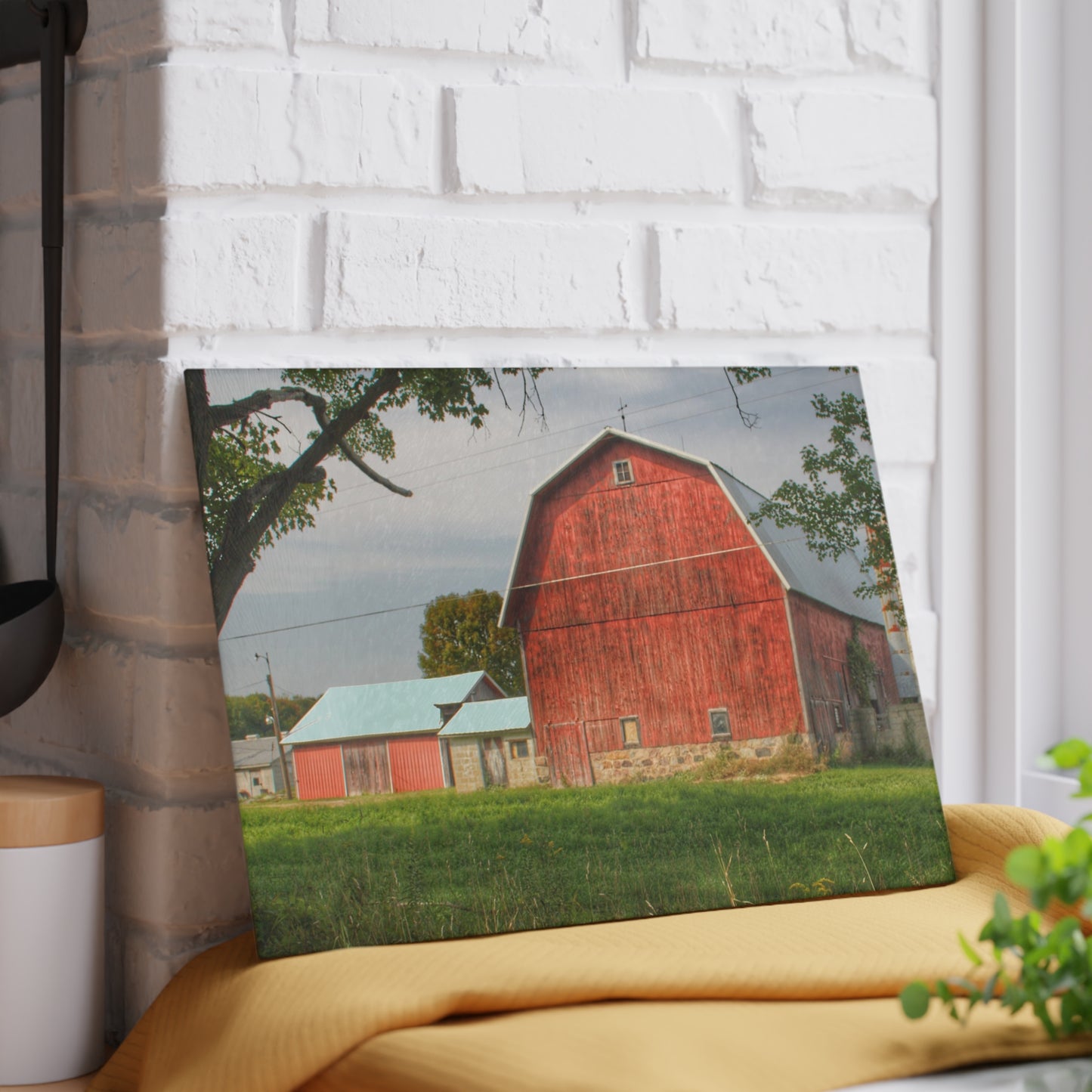 U R There Photography Crawford Road Red II Rustic Farmhouse Tempered-Glass Cutting Board
