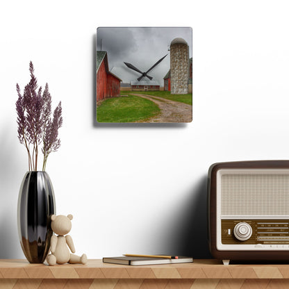 U R There Photography Roedel Roadside Reds II Rustic Farmhouse Acrylic Analog Wall Clock