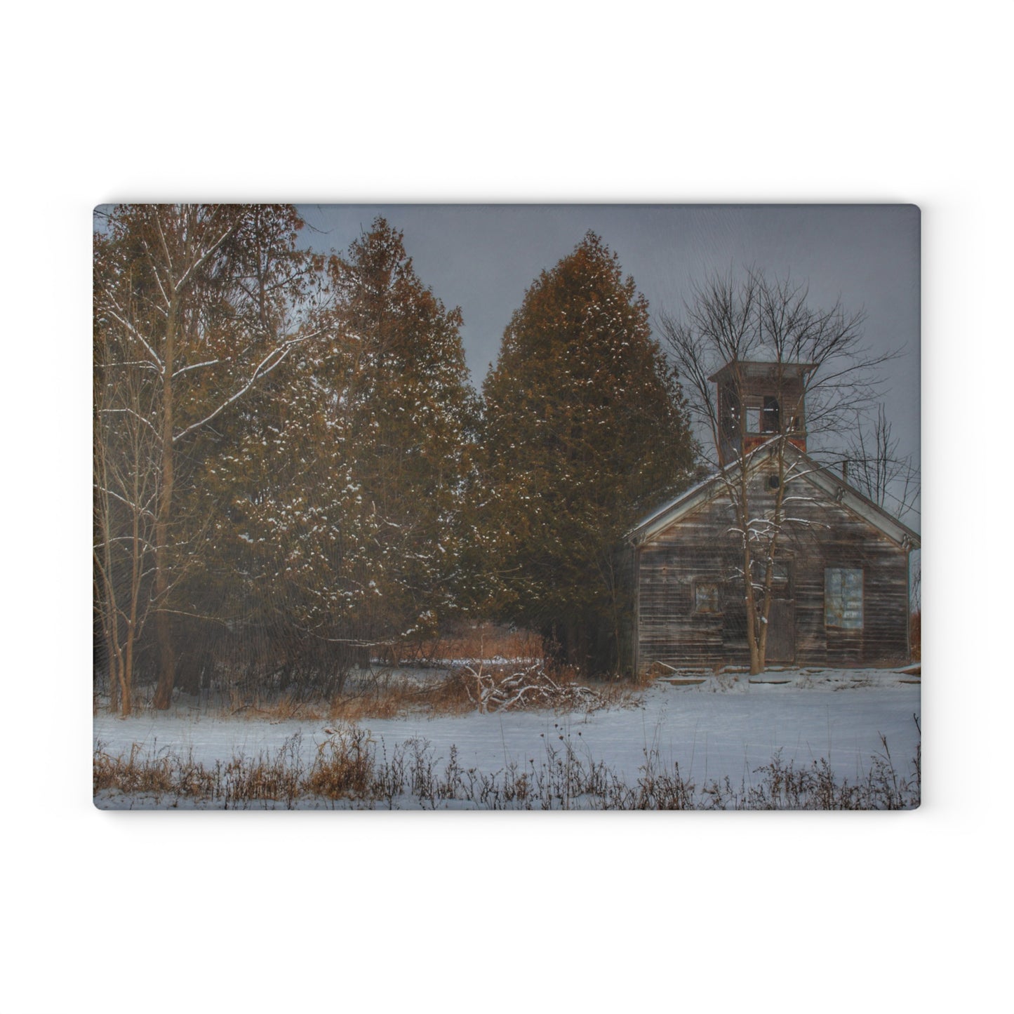 U R There Photography Vermilya Schoolhouse I Rustic Farmhouse Tempered-Glass Cutting Board