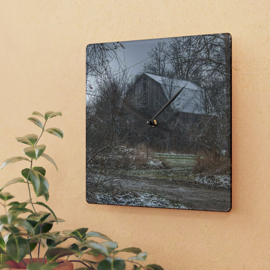 U R There Photography Bishop Road Grey I Rustic Farmhouse Acrylic Analog Wall Clock