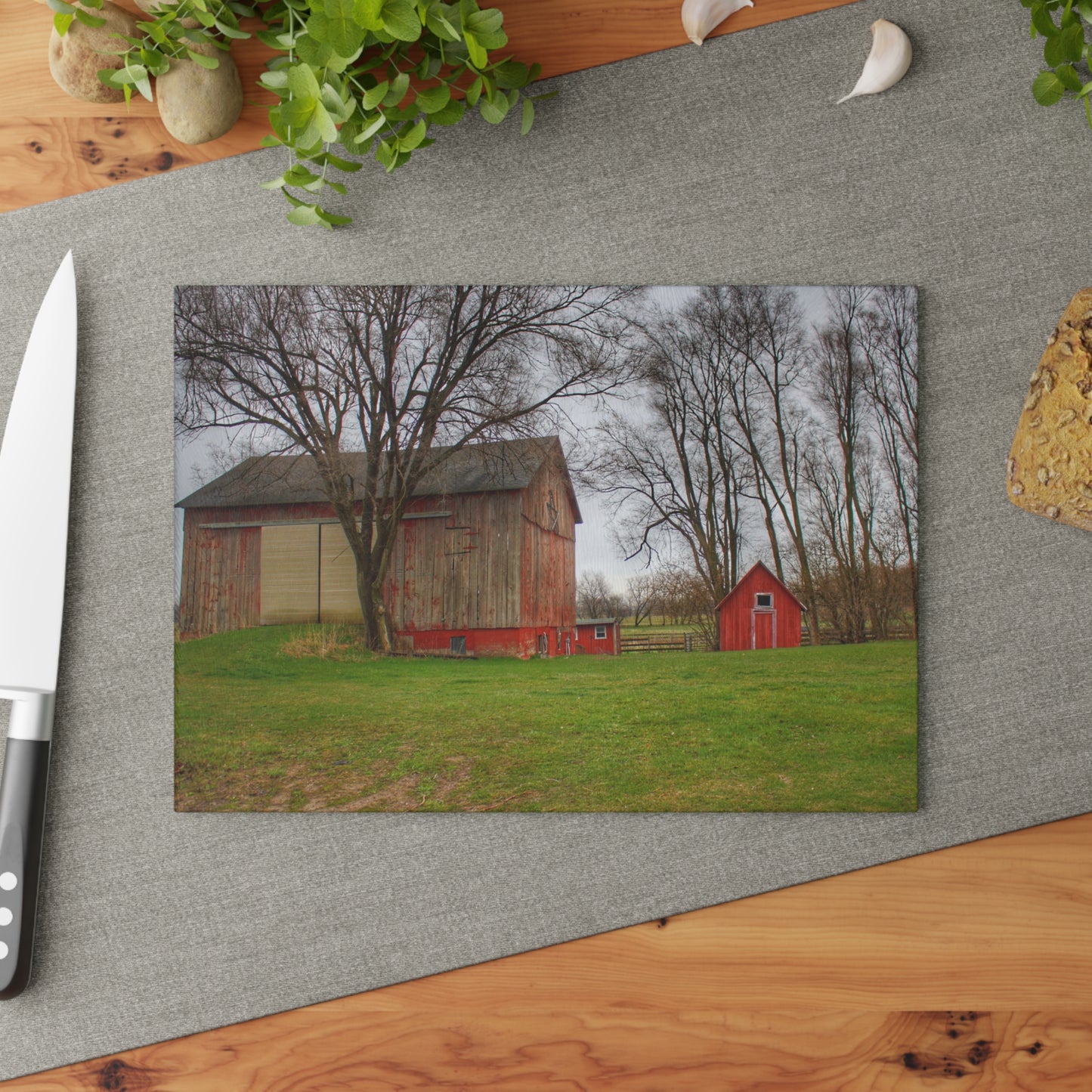 U R There Photography Lake George Red II Rustic Farmhouse Tempered-Glass Cutting Board