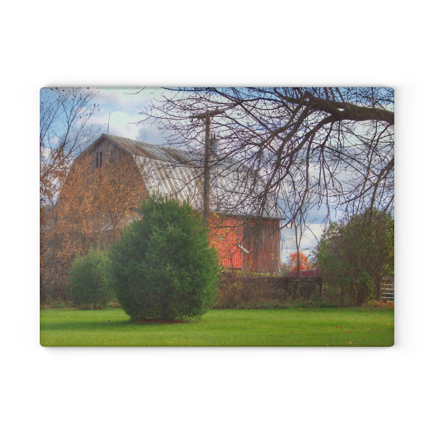 U R There Photography Millis Road Hidden Red Rustic Farmhouse Tempered-Glass Cutting Board