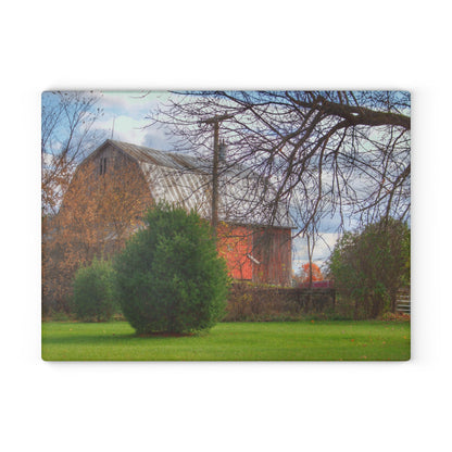 U R There Photography Millis Road Hidden Red Rustic Farmhouse Tempered-Glass Cutting Board