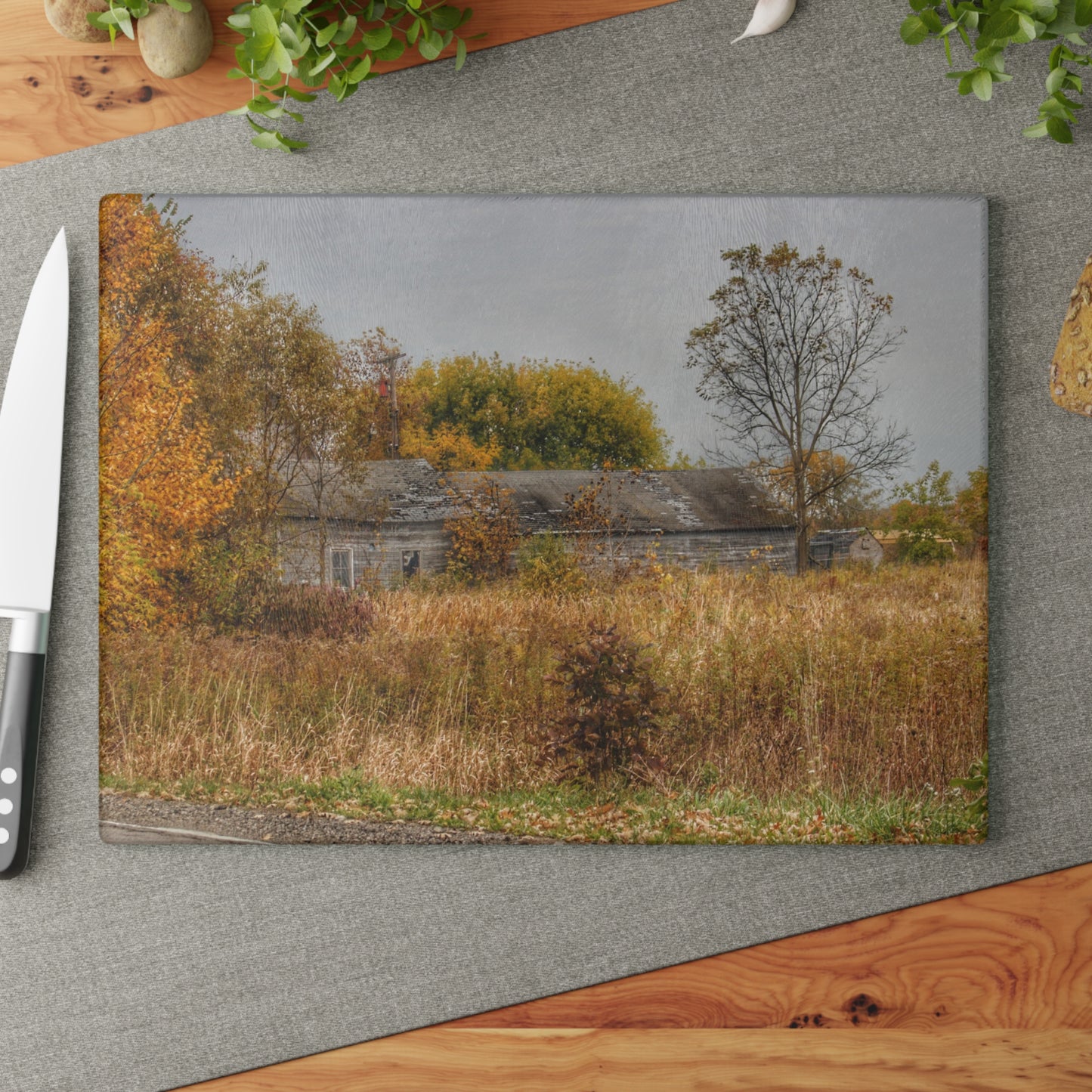 U R There Photography Hill Road Roadside Greys Rustic Farmhouse Tempered-Glass Cutting Board
