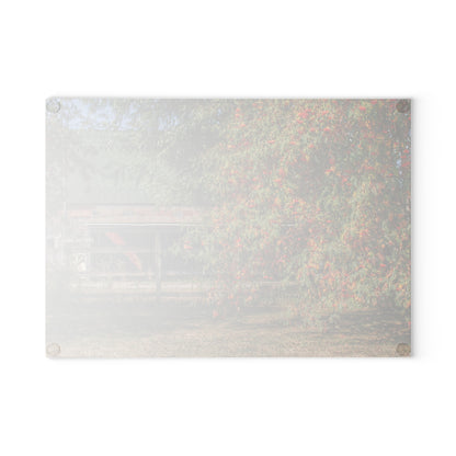U R There Photography Farrand Road Red Coral by Flowering Tree Rustic Farmhouse Tempered-Glass Cutting Board
