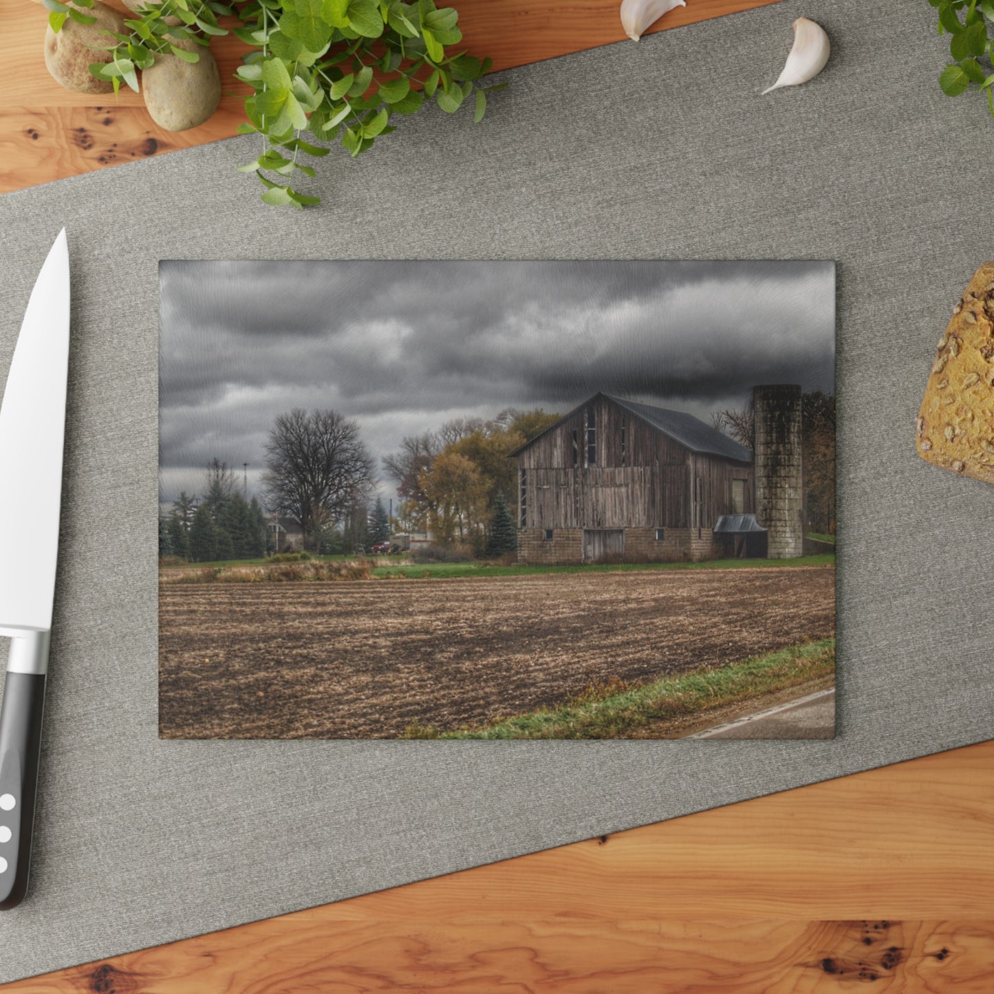 U R There Photography Gilford Grey II Rustic Farmhouse Tempered-Glass Cutting Board