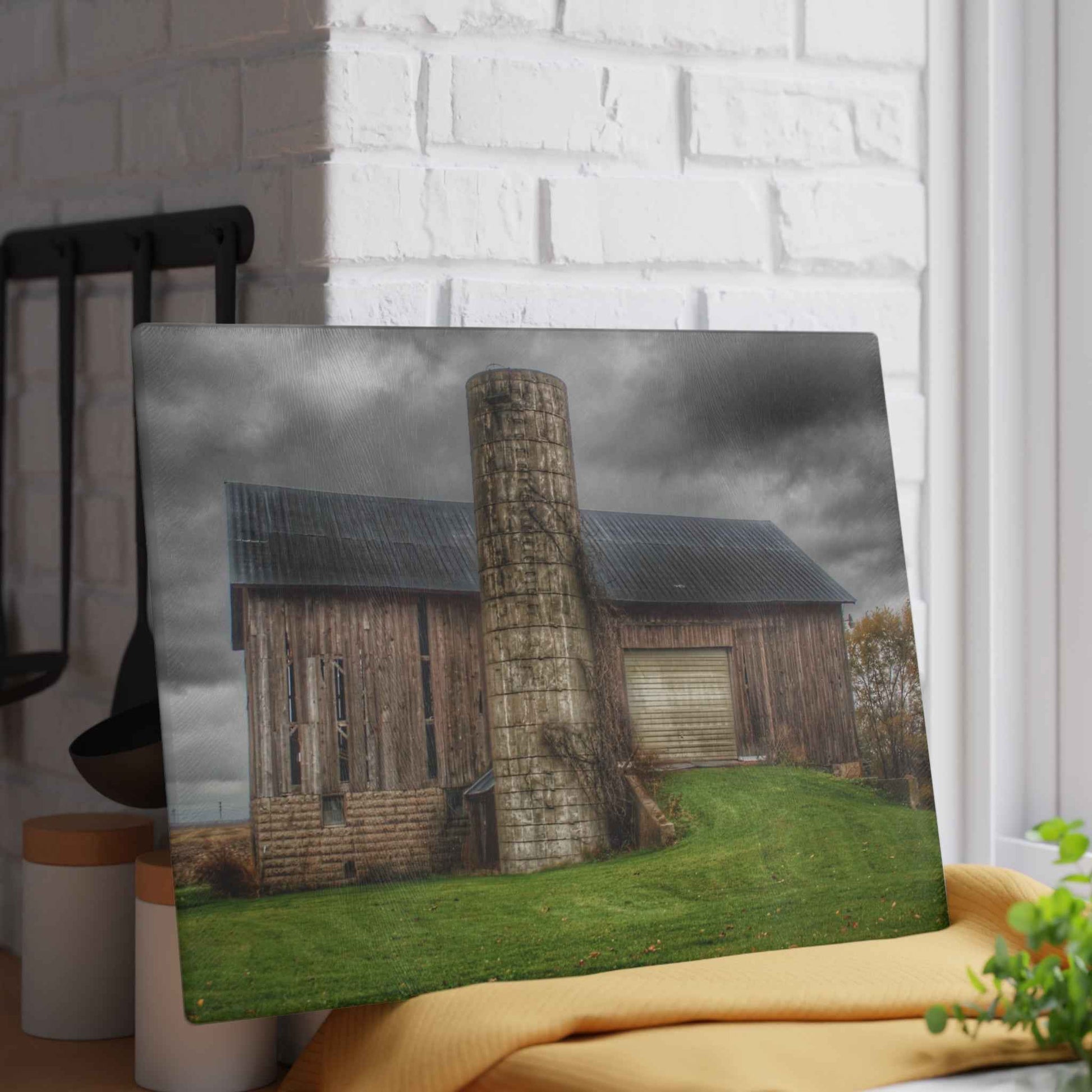 U R There Photography Gilford Grey I Rustic Farmhouse Tempered-Glass Cutting Board