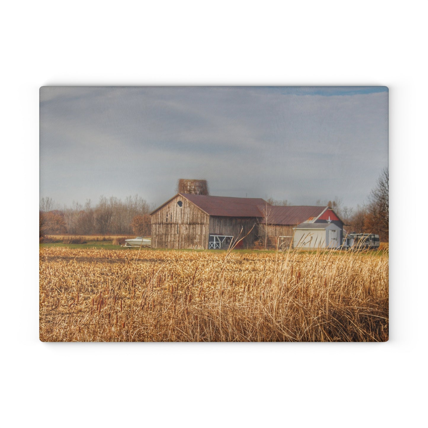 U R There Photography North Center Road Grey Rustic Farmhouse Tempered-Glass Cutting Board