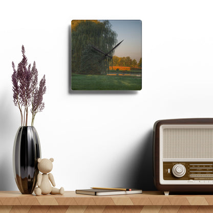 U R There Photography Sunrise on Willow Pond I Rustic Farmhouse Acrylic Analog Wall Clock