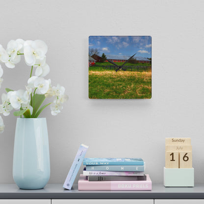 U R There Photography Delano Road Hillside Red Rustic Farmhouse Acrylic Analog Wall Clock