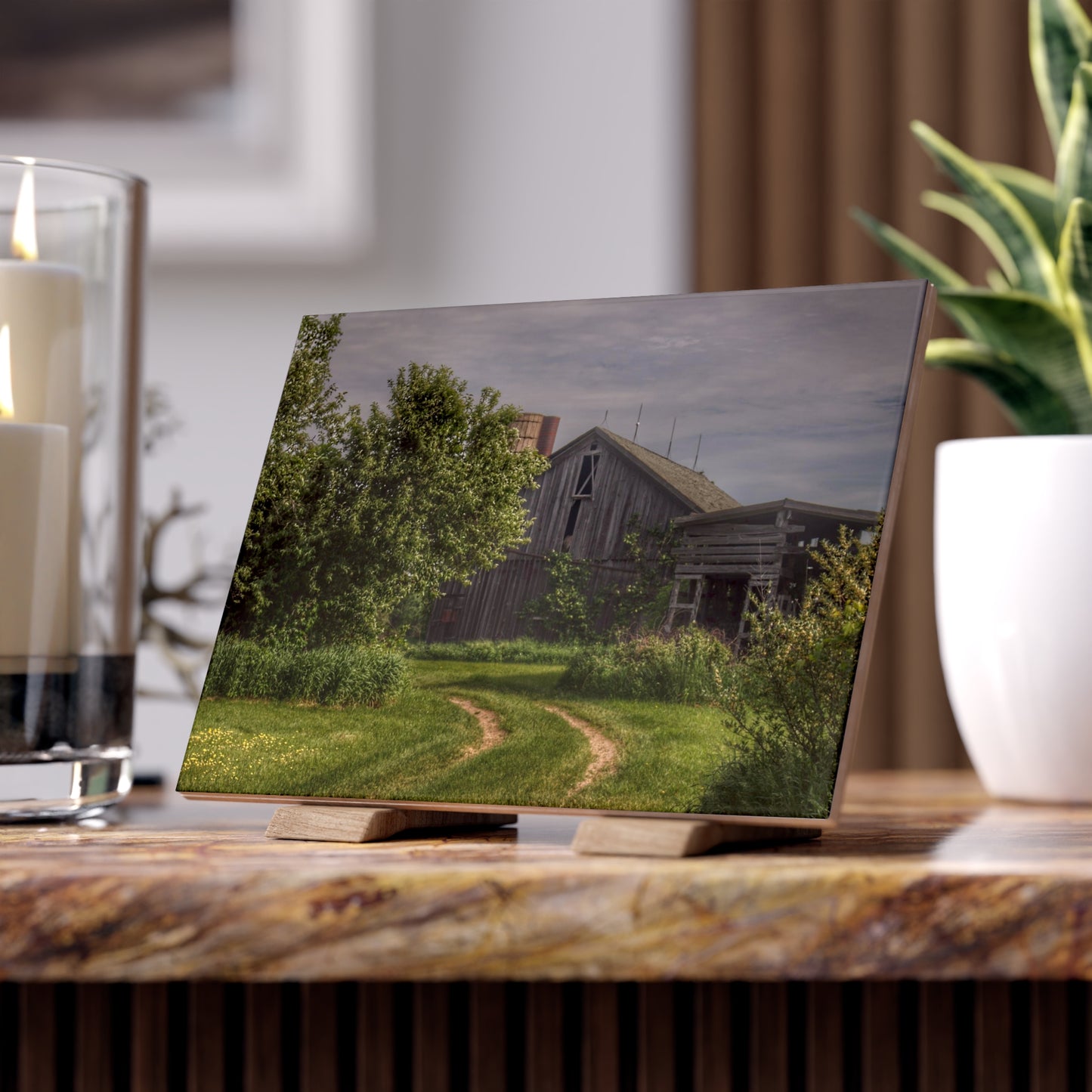 U R There Photography Barkley Road Greys I Rustic Farmhouse Decorative Ceramic Tile 6" × 8" Glossy