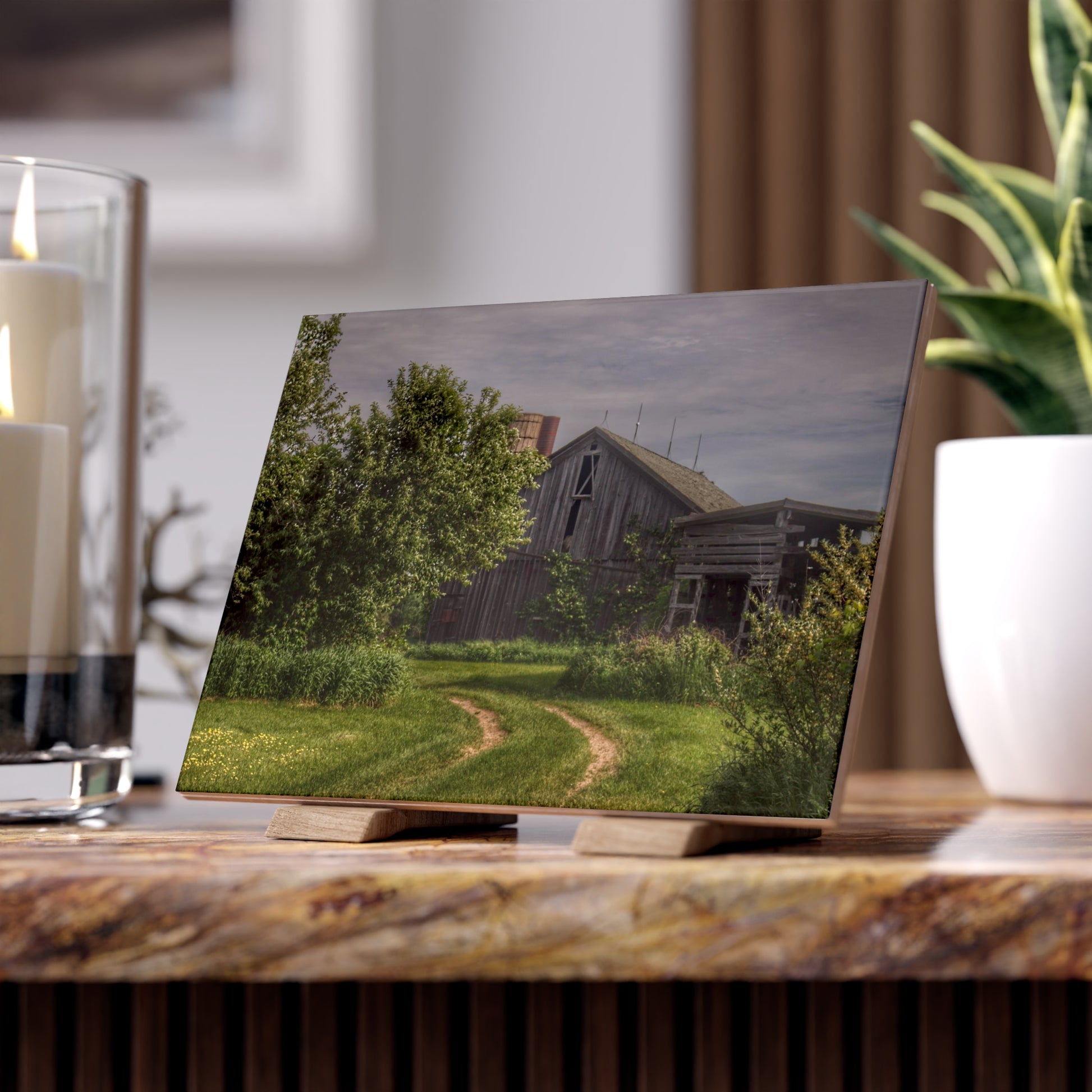 U R There Photography Barkley Road Greys I Rustic Farmhouse Decorative Ceramic Tile 6" × 8" Glossy