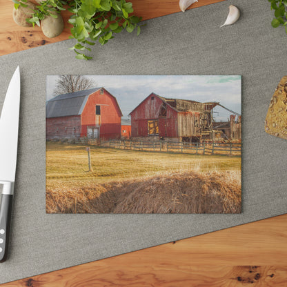 U R There Photography Irish Road Old Reds II Rustic Farmhouse Tempered-Glass Cutting Board