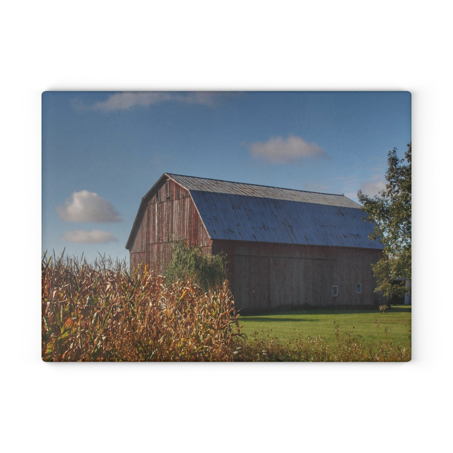 U R There Photography Croswell Fargo Road Red Rustic Farmhouse Tempered-Glass Cutting Board