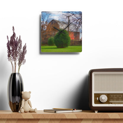 U R There Photography Millis Road Hidden Red Rustic Farmhouse Acrylic Analog Wall Clock