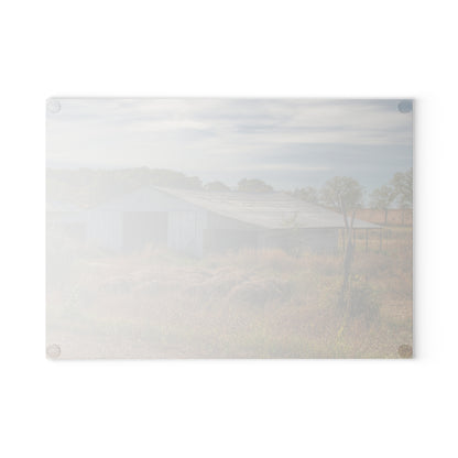 U R There Photography Hurd Corners Road Grey Shack Rustic Farmhouse Tempered-Glass Cutting Board