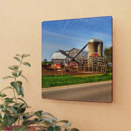 U R There Photography Deckerville Road Grey II Rustic Farmhouse Acrylic Analog Wall Clock