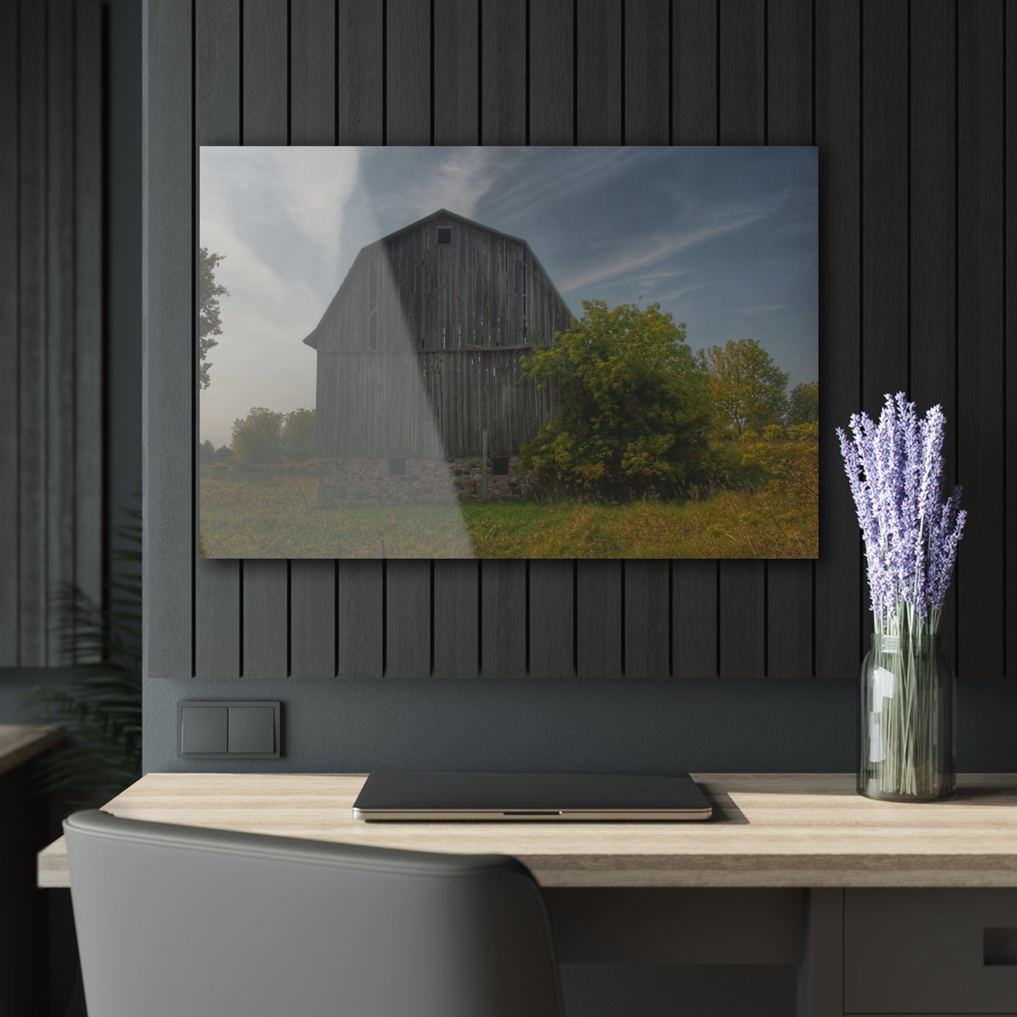 U R There Photography Cat Lake Grey I Rustic Farmhouse Acrylic Wall Print