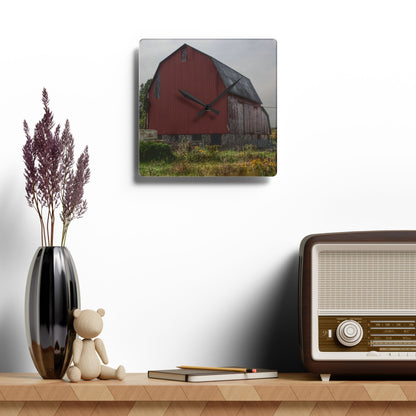 U R There Photography Roadside Stone Red Rustic Farmhouse Acrylic Analog Wall Clock