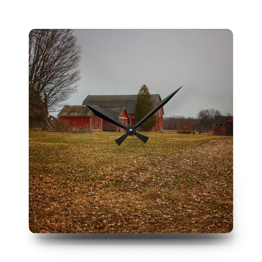 U R There Photography Wilder Road Reds Rustic Farmhouse Acrylic Analog Wall Clock 10.75'' × 10.75'' (Square)