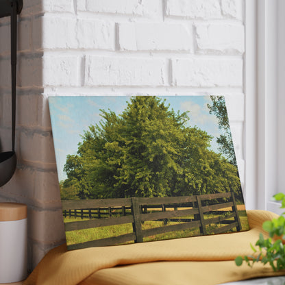 U R There Photography Country Fence and Tree in Metamora Rustic Farmhouse Tempered-Glass Cutting Board