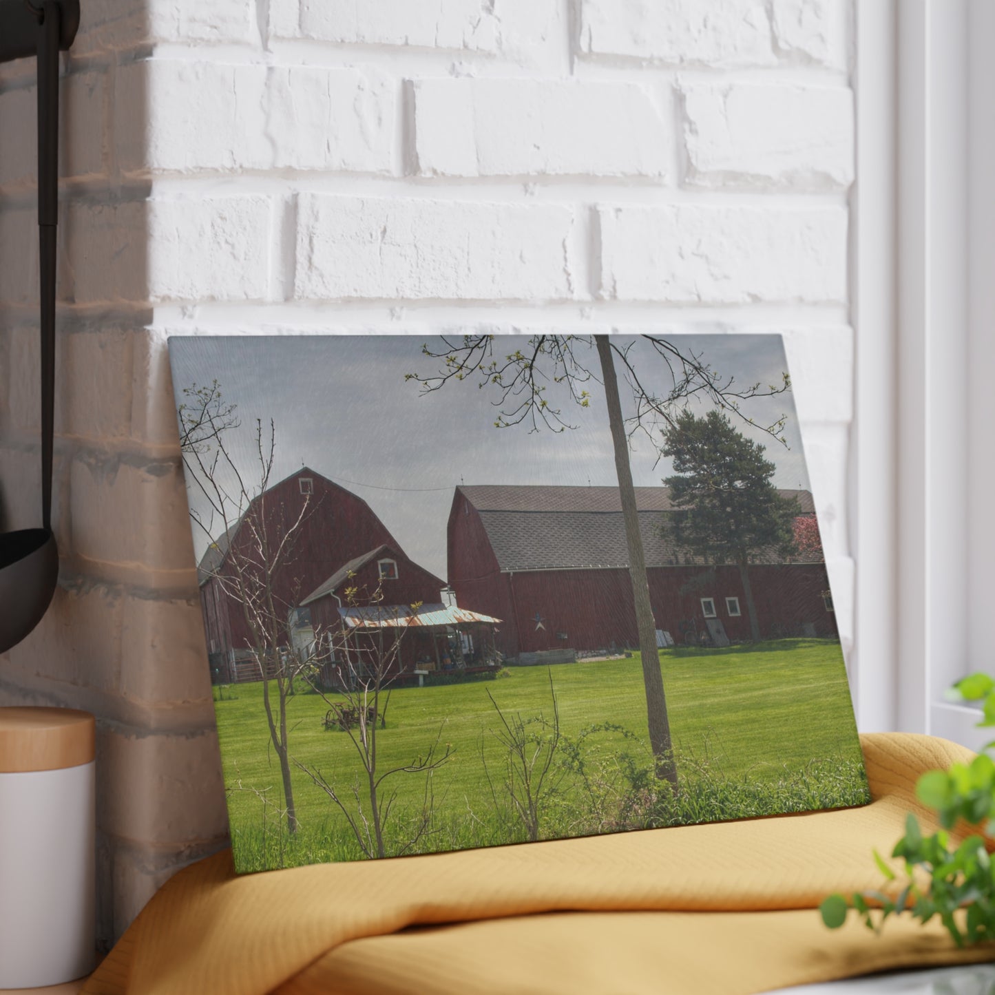 U R There Photography Bishop Road Reds I Rustic Farmhouse Tempered-Glass Cutting Board 8"x 11"