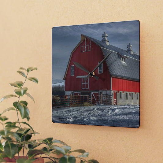U R There Photography Casey Road Red Rustic Farmhouse Acrylic Analog Wall Clock