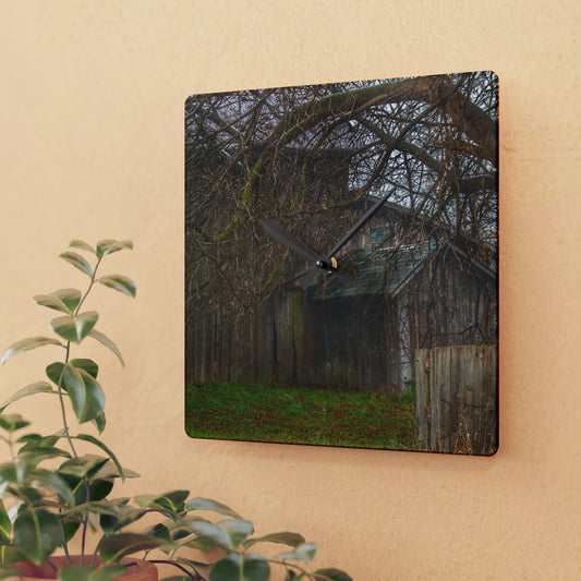 U R There Photography Bowers Road Greys IV Rustic Farmhouse Acrylic Analog Wall Clock