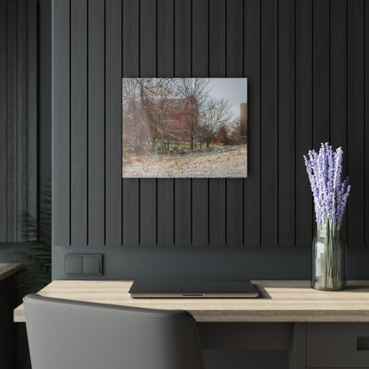 U R There Photography Hough Road Hidden Winter Red II Rustic Farmhouse Acrylic Wall Print