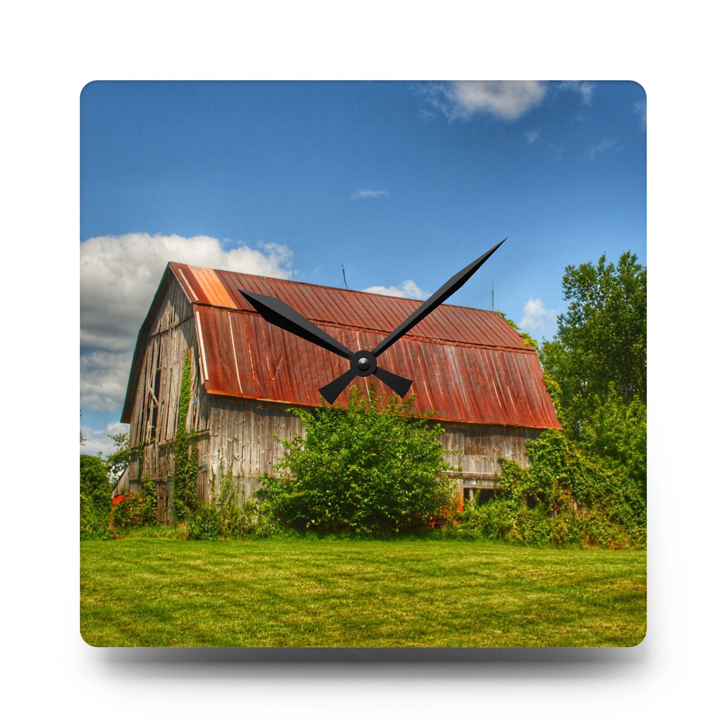 U R There Photography Grey Road Rusted II Rustic Farmhouse Acrylic Analog Wall Clock
