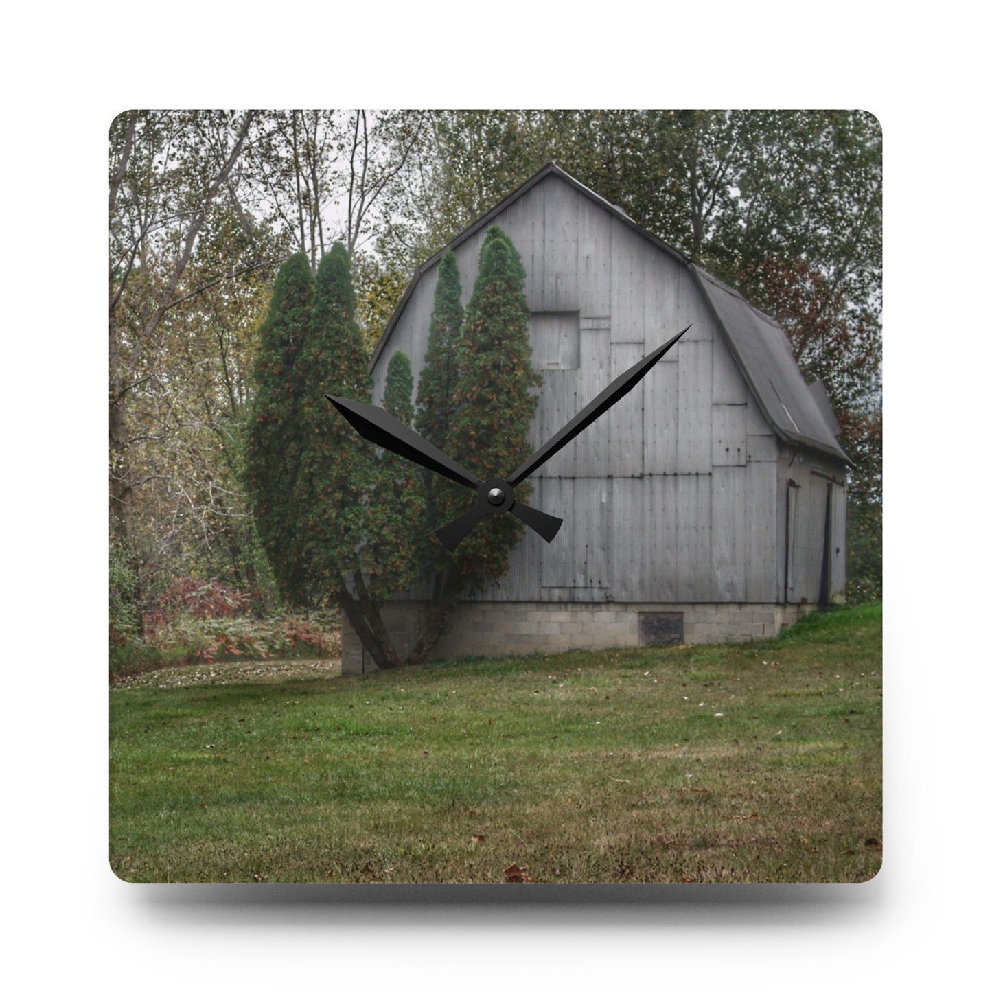 U R There Photography Milliman Road Grey Rustic Farmhouse Acrylic Analog Wall Clock