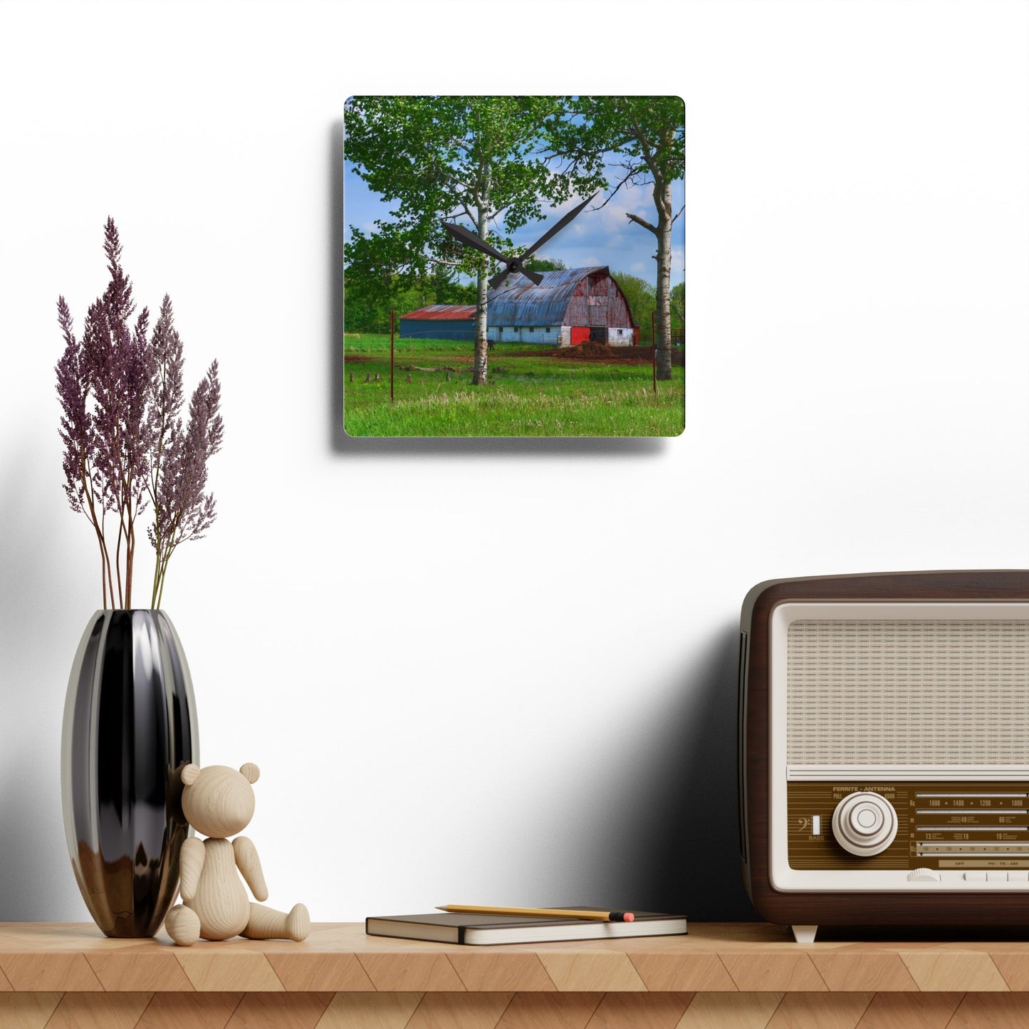 U R There Photography Shepard Road Hillman Red Rustic Farmhouse Acrylic Analog Wall Clock