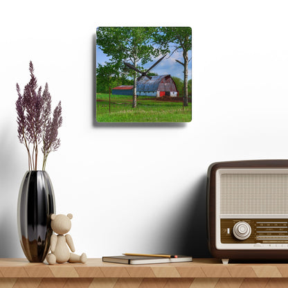 U R There Photography Shepard Road Hillman Red Rustic Farmhouse Acrylic Analog Wall Clock