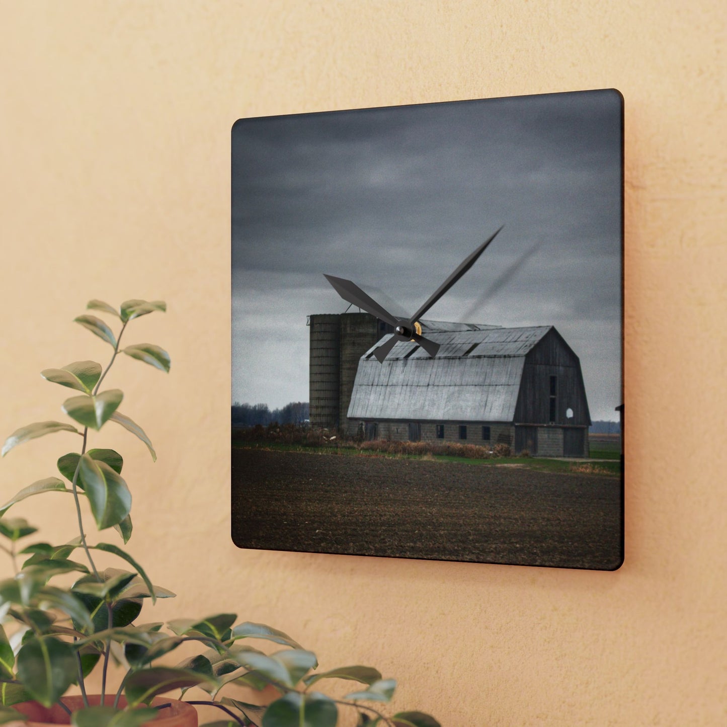 U R There Photography North Gates Road Old Grey II Rustic Farmhouse Acrylic Analog Wall Clock