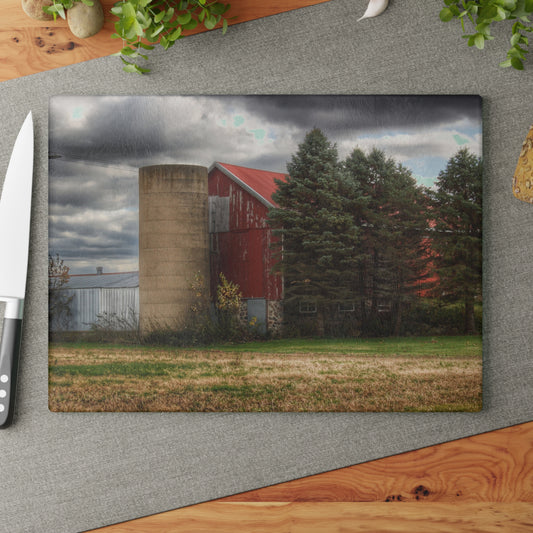 Barn Boutique Rustic Tempered-Glass Cutting Board| Laur Road Red Among the Pines I