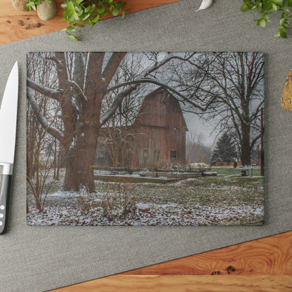 U R There Photography Bishop Road Winter Red Rustic Farmhouse Tempered-Glass Cutting Board