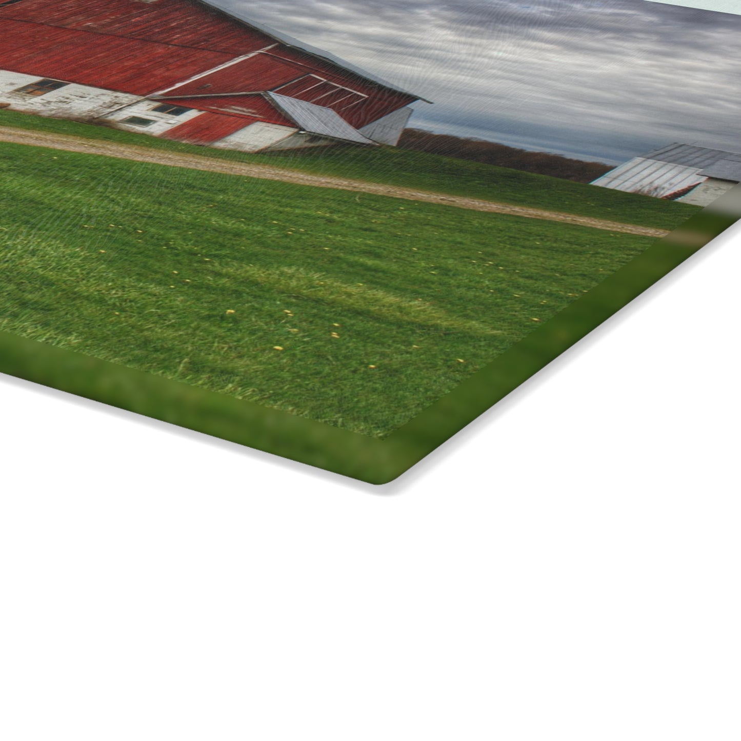 U R There Photography Fostoria Red II Rustic Farmhouse Tempered-Glass Cutting Board