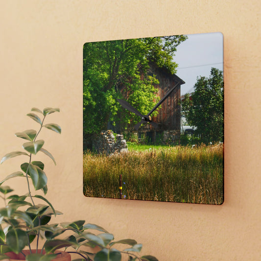 U R There Photography Lum Hidden Fieldstone Red Rustic Farmhouse Acrylic Analog Wall Clock