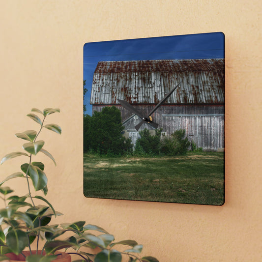 U R There Photography Barkley Road Red in Summer I Rustic Farmhouse Acrylic Analog Wall Clock
