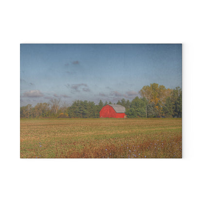 U R There Photography Fargo Road Little Red Rustic Farmhouse Tempered-Glass Cutting Board