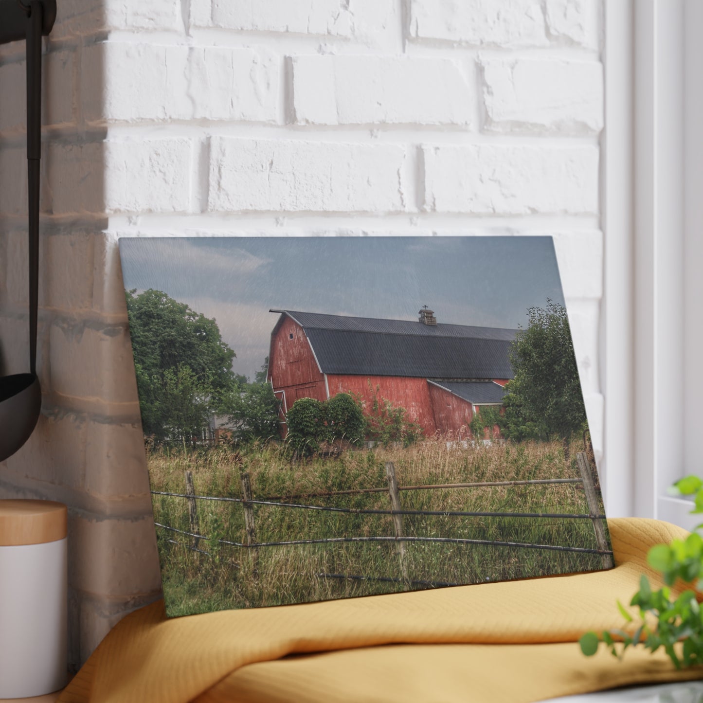 U R There Photography Snook Road Red Rustic Farmhouse Tempered-Glass Cutting Board