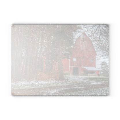 U R There Photography Tubspring Road Hidden Winter Red Rustic Farmhouse Tempered-Glass Cutting Board