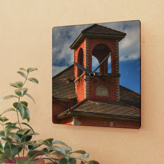 U R There Photography North Grove Road Schoolhouse II Rustic Farmhouse Acrylic Analog Wall Clock