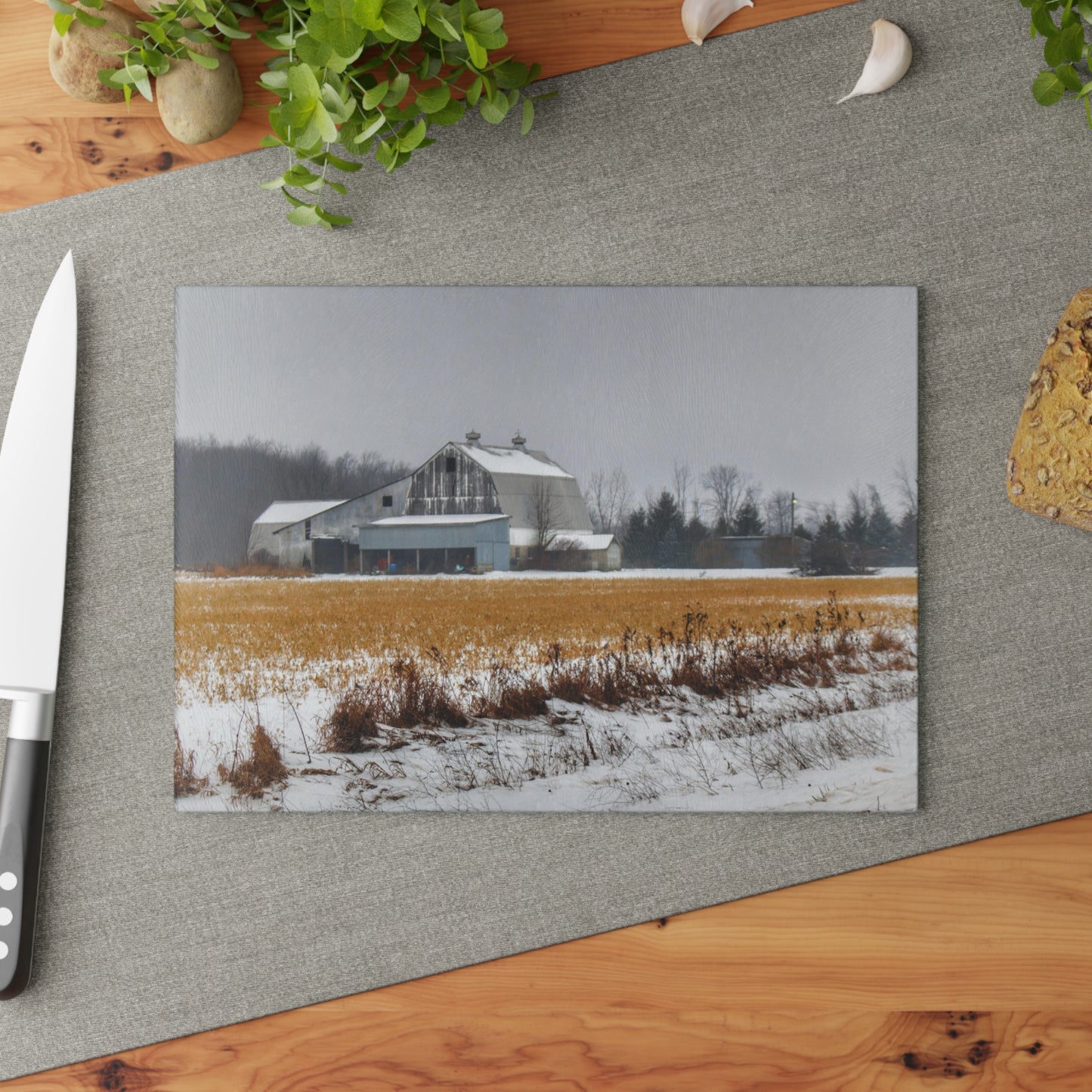 U R There Photography Argyle Road Grey Rustic Farmhouse Tempered-Glass Cutting Board