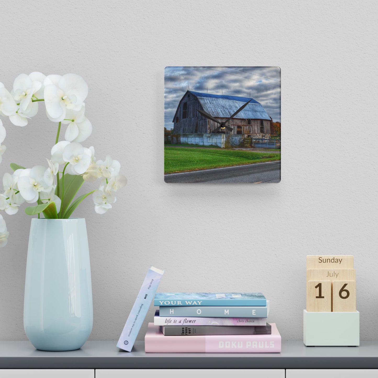 U R There Photography Marlette Road Haybarn Rustic Farmhouse Acrylic Analog Wall Clock